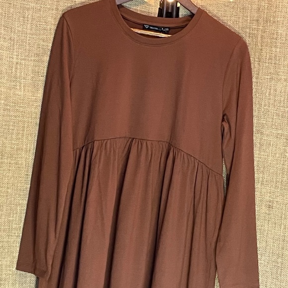 NWT! THREADBARE maternity brown long sleeve  smock t-shirt dress 8 - Picture 3 of 9